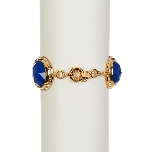 💕TRINA TURK💕 Large Round Bezel Set Stone Flex Bracelet Glass Dome Blue NWT - Picture 5 of 8